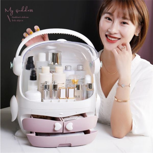 

fashion big capacity cosmetic storage box waterproof dustproof bathroom deskbeauty makeup organizer skin care storage drawer 211221