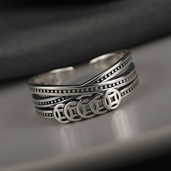 

925 sier dign index finger taiyin zhaocai copper coin ring for men and women, Silver