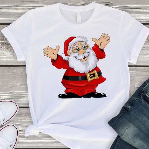 

harajuku aesthetic trend christmas women clothes short sleeve santa claus print o neck, White