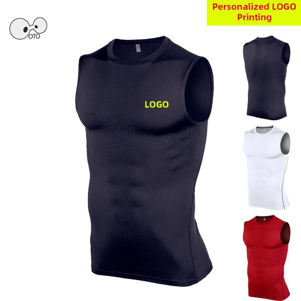 

running jerseys custom logo mens fitness gyms tank quick dry elastic sleeveless shirts male breathable compression sportswear vest, Black;blue