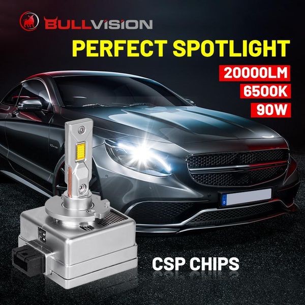 

car headlights bullvision d1s d3s led headlight 20000lm 6500k 90w d2s d4s d5s d8s d1r d2r d3r d4r csp chips canbus error plug&play 12v