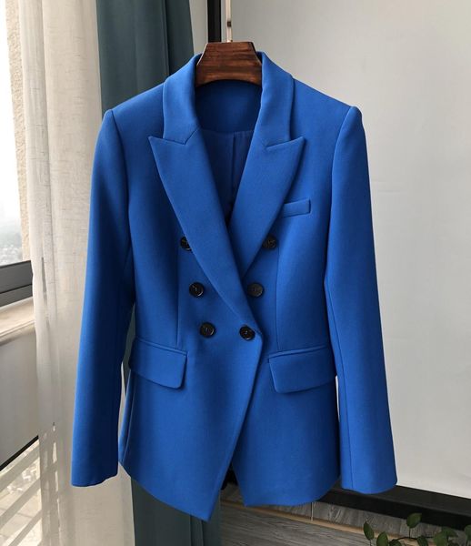 

suit blue blazer women's double breasted simple autumn office lady outwear suit coat, White;black
