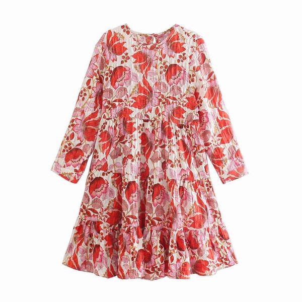 

casual dresses sweet women o neck straight 2021 spring-autumn fashion ladies beach style female flower printed mini sb0n, Black;gray