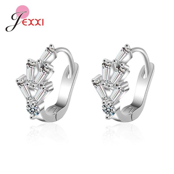 

simple cute 925 sterling silver white zirconia hoop earrings rhinestone fashion jewelry party gift for women female & huggie, Golden;silver