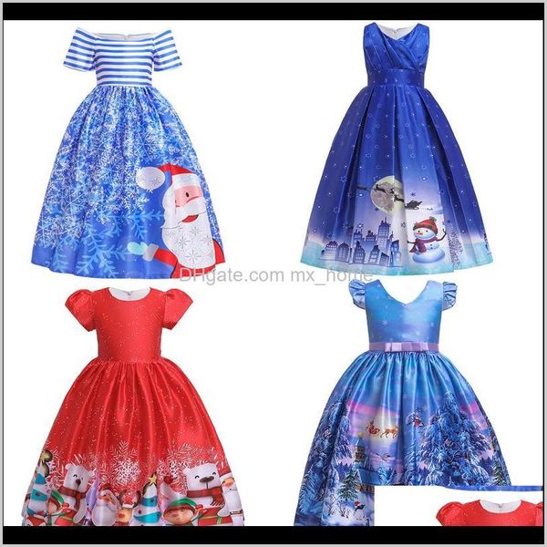 Kleider Babykleidung Baby Mutterschaft Drop Lieferung 2021 Weihnachtsballkleid 10 Designs Weihnachtsmann Elch gestreift bedrucktes Kleid Kinderkleidung Mädchen