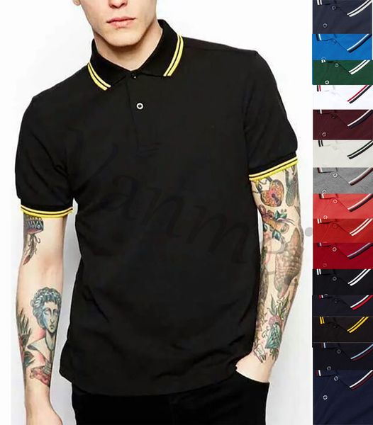 

16color men classic perry polo shirts cotton leaf embroidery summer casual polos striped collar london fred tees, White;black