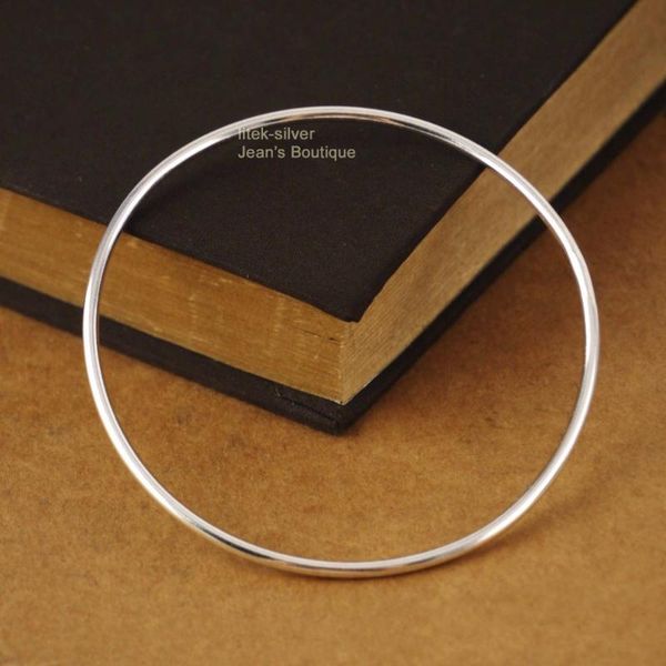 

solid sterling silver simple 2mm bangle bracelet 60mm diameter a2190, Black