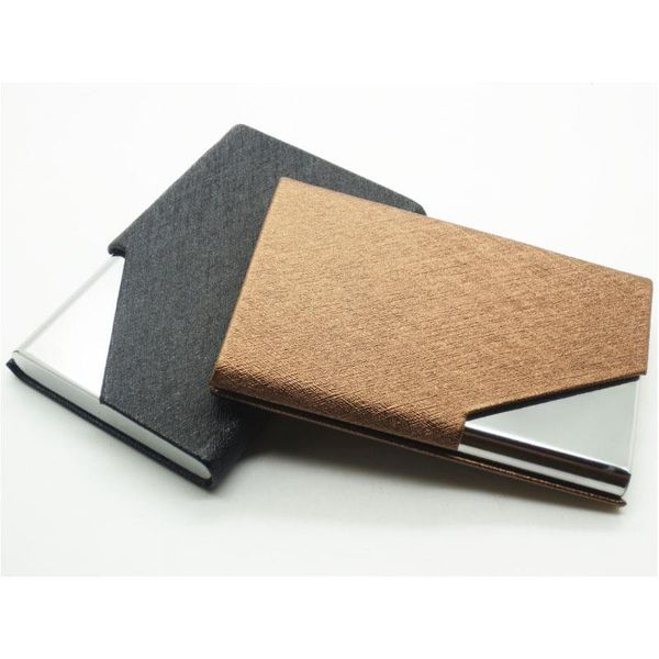 

card holders leather stainless steel business case for men and women fashion holder metal creative, Brown;gray