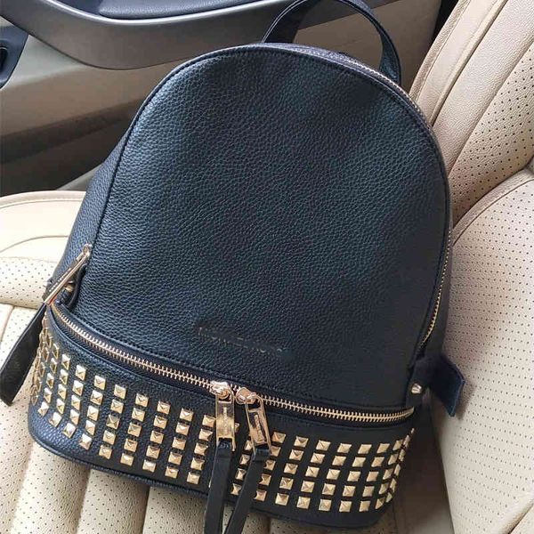 

backpack bag women's style pu litchi grain leather rivet korean travel