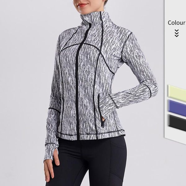 

yoga outfit women's fitness running zipper pocket sweatshirt cardigan stand up collar jacket sports long sleeves finger cots cloth