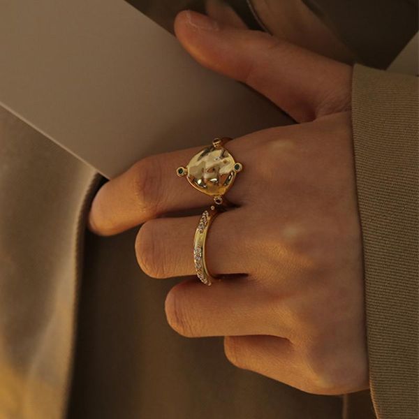 

cluster rings wing yuk tak fashion simple bohemian retro zircon irregular women ring 2021 female boho party jewelry, Golden;silver