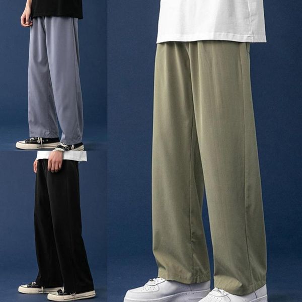 

men's pants simple oversize solid color ankle-length quick drying loose casual, Black