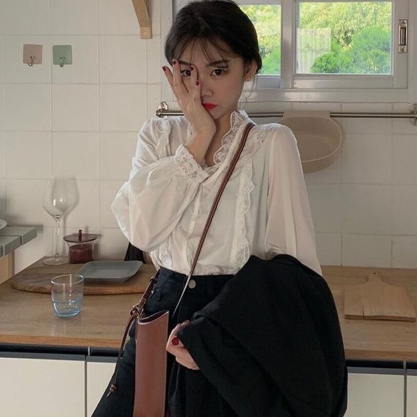 

lace blouses women hollow out solid v neck streetwear femme casual office blousas shirts women's &, White