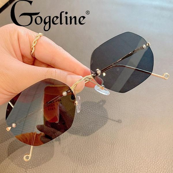 

sunglasses retro rimless women brand designer fashion irregula sun glasses shades cutting lens ladies metal frameless eyeglasses, White;black