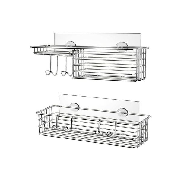 

kitchen storage & organization 2pcs wall mounted bathroom shelf with hooks stainless steel shower caddy for shampoo soap holder
