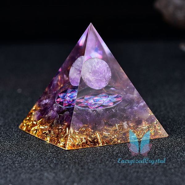 Orgone Pirâmide Mágica Visão de Cristal Bola de Quartzo Cura Meditação Presente Reiki Amethyst Ball