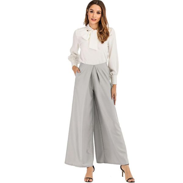 

women's pants & capris 2021 fashion wide-leg trousers women summer casual gray straight high waist slacks solid color elegant, Black;white