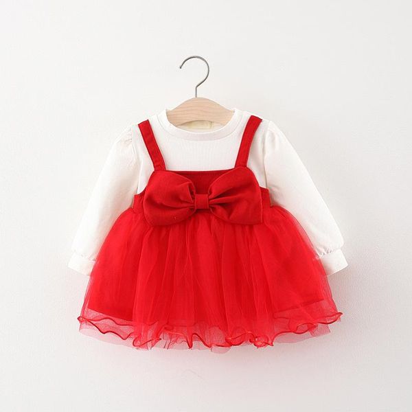 

girl's dresses 2021 fall fashion baby girls dress cute long sleeve bow princess for clothing toddler girl clothes vestidos, Red;yellow