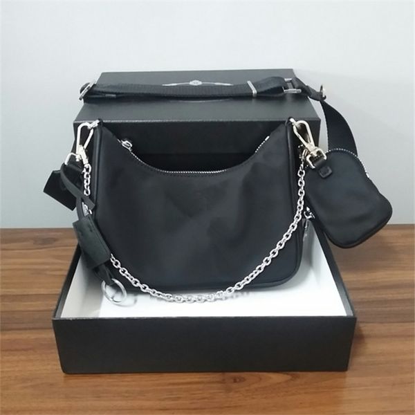 

2021 xury women nylon hobos 3-pic shoulder bags fashion purs baguett digners crossbody chain bag triangle 1htm