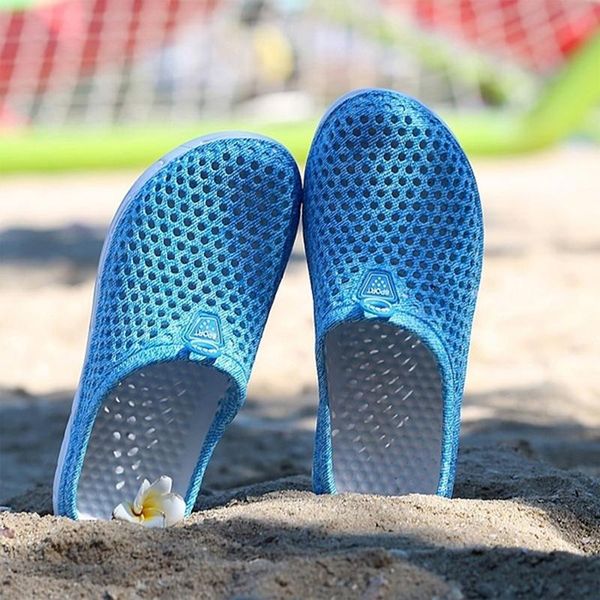 

slippers 2021 summer women beach blue and white print breathable mesh shoes massage plus size, Black