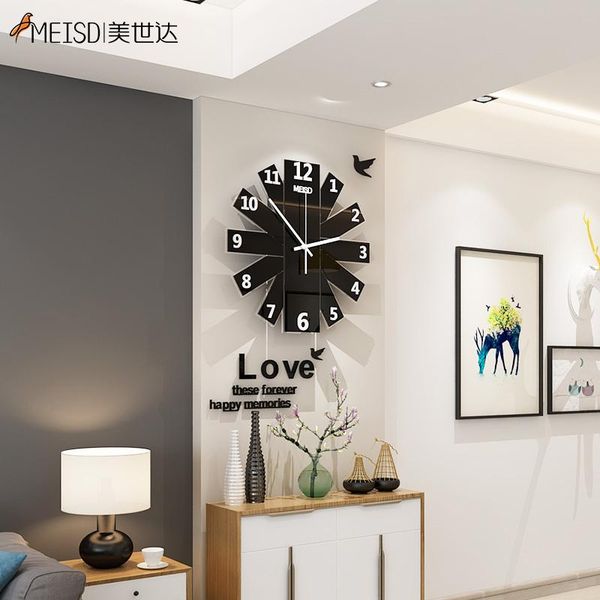 

wall clocks meisd decorative black clock creative large watch windmill quartz silent living room stickers home decor horloge