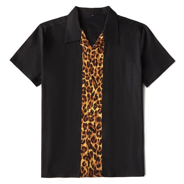 

men's casual shirts original design european american punk style shirt leopard print cotton short-sleeved, White;black
