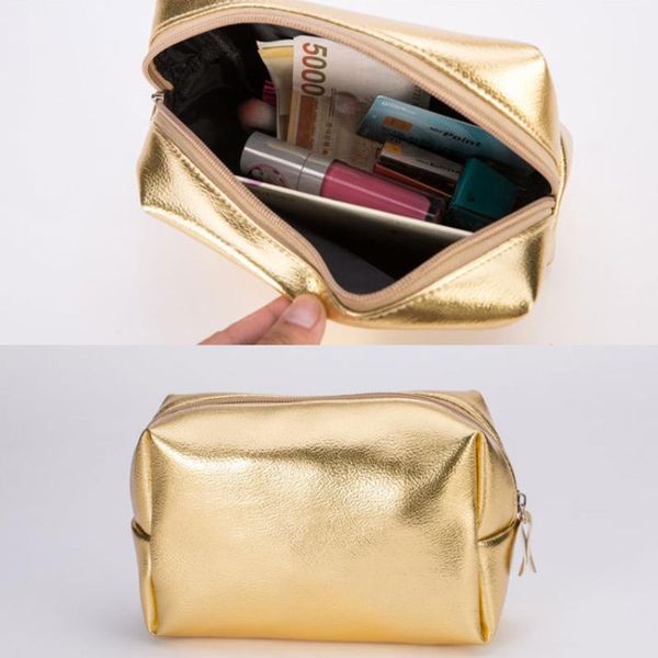 

cosmetic bags & cases women bag pink gold makeup zipper make up handbag organizer storage case pouches toiletry wash beauty box