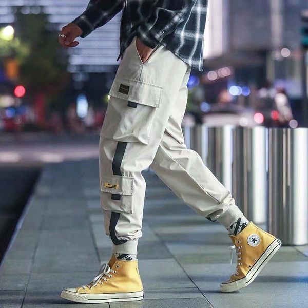 

men's pants 2021 casual streetwear mid-waist harem plus size trousers with pocket ankle-length hip hop pdg2239, Black