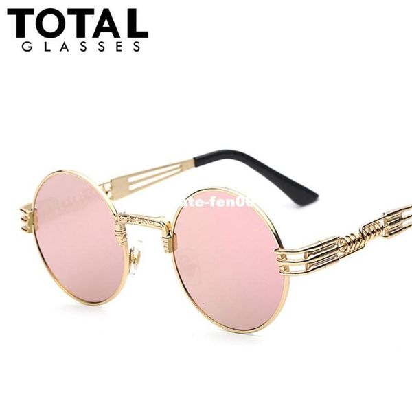 

fashionable sun frames glasses luxury metal steampunk sunglasses men coating round sunglass vintage retro outdoor lentes oculos of male sun, Black