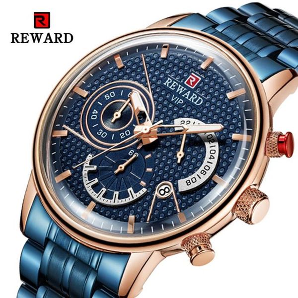 

wristwatches reward men chronograph full steel sports watches men's army military watch male date clock relogio masculino, Slivery;brown