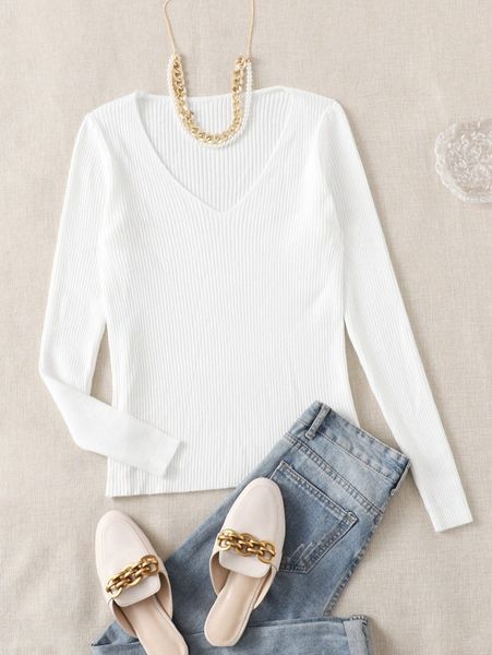 

plus rib knit v neck sweater i0jx#, Black