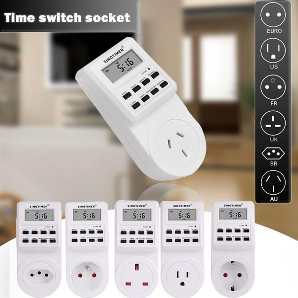 

timers 230v/120v ac programmable weekly electrical power socket timer switch eu uk us fr br plug standard