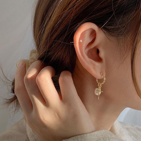 

dangle & chandelier luxury pearl gold metal cross drop ear jewelry for women female earrings retro party vitnage boho bijoux, Silver