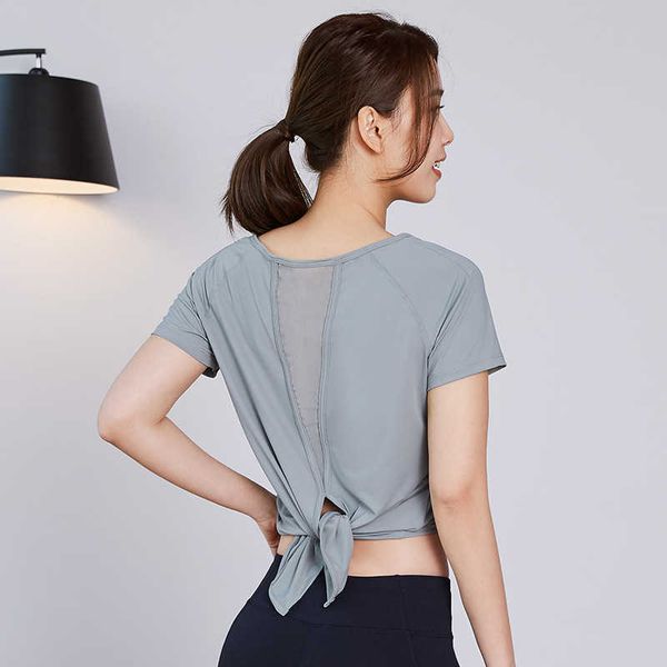

yoga new clothes women's loose large mesh splicing sports short sleeve summer quick drying fitness running women, Black;white