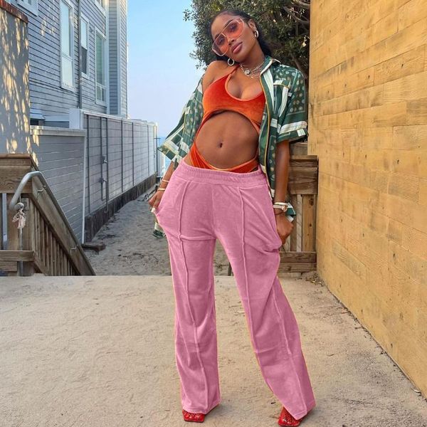 

women's pants & capris autumn winter wide leg women hight waist elastic velvet trousers casual loose sweatpants y2k clothes for, Black;white