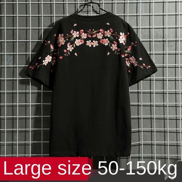 

men's t-shirts embroidered shirt logo loose plum short-sleeved t for men couples oversized t-shirt, White;black