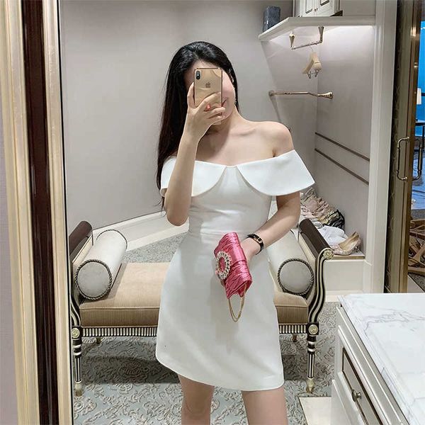 

luxury party evening dress 2021 french minority elegant little white temperament non slip one shoulder slim short skirt, White;pink