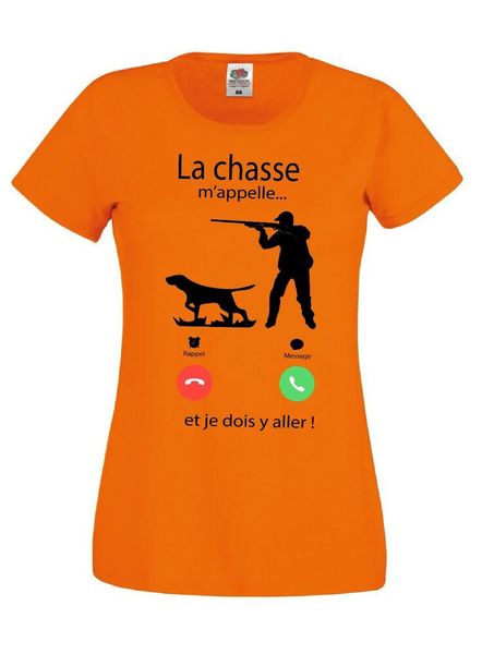 

womens t-shirt hunting calls me orange 2, White;black