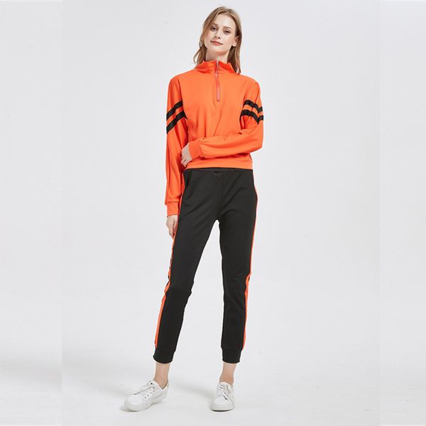 

women's tracksuits contrast jsf381# casual two piece sportswear, Gray