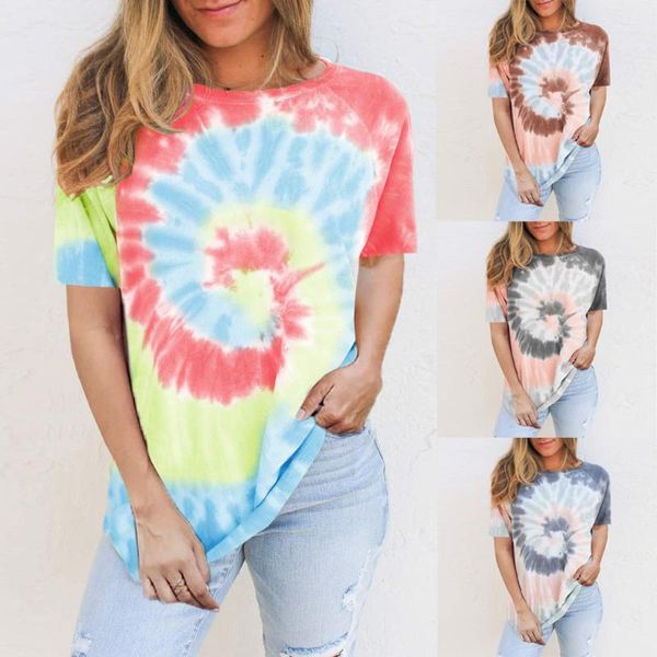 

women's t-shirt womens tie-dye printed summer short sleeve o-neck casual fashion streetwear tees camisetas mujer 2021, White