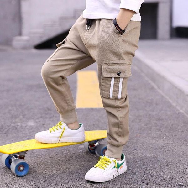 

korean solid cargo pants 3-13 years old spring and autumn children's trousers 2021 elastic waist loose kids casual clothes, Blue
