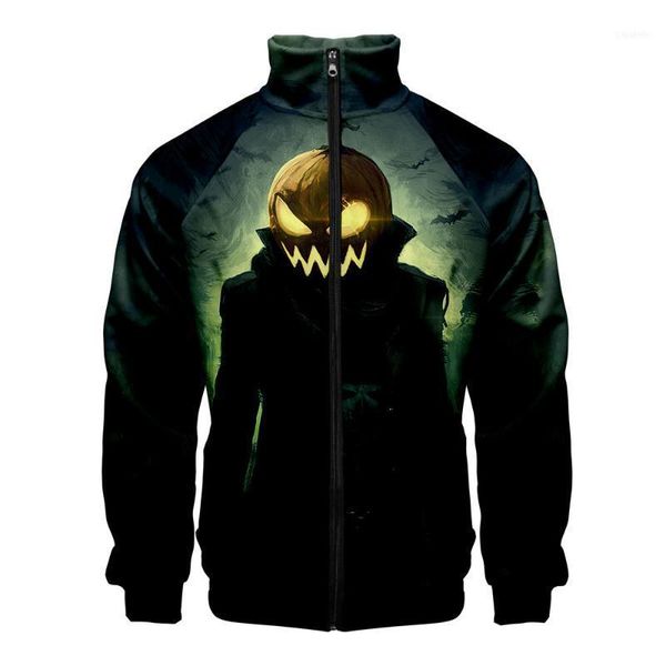 

men's jackets 2021 halloween 3d printed stand collar zipper jacket fashion women/men trendy streetwear clothes1, Black;brown
