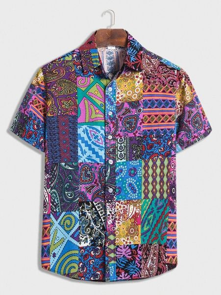 

men aztec print patchwork shirt g0sy#, White;black