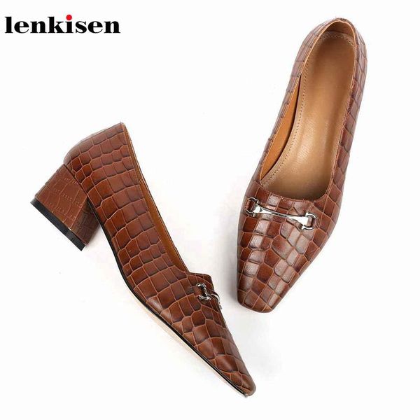

dress shoes lenkisen full grain leather metal decorations fashion leisure square toe slip on loafers med heels women spring pumps l05, Black