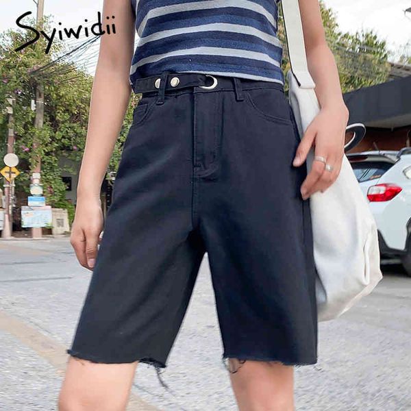 

black high waist shorts women harajuku plus size jean shorts women summer denim casual solid tassel beige gray skyblue 210417, White;black
