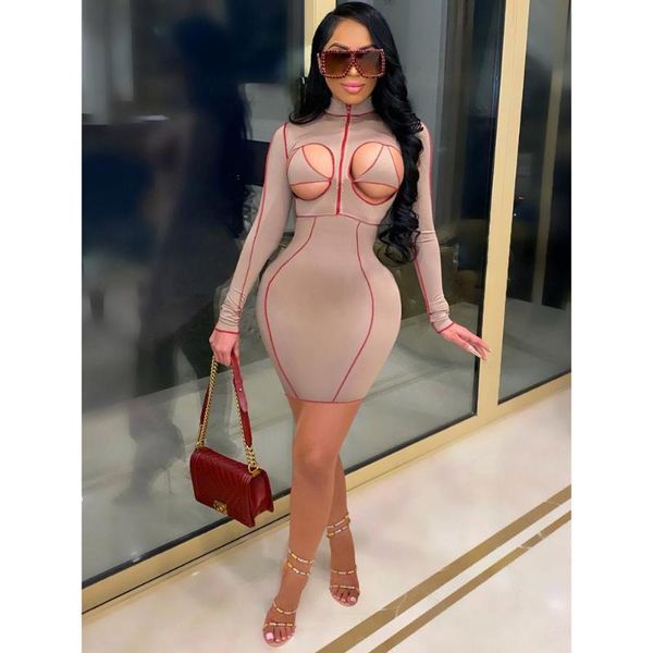 

casual dresses dpsde 2021 women spring fashion club style short long sleeve high collar pure color mini, Black;gray