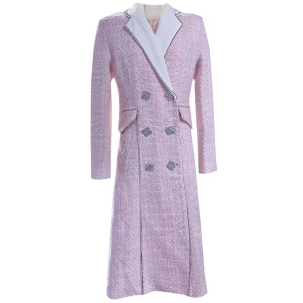

women's wool & blends heavy industry winter rhinestone knitted tweed woolen coat women small fragranc double-breasted slim long overcoa, Black