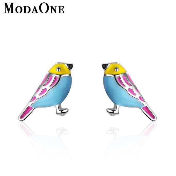

stud modaone cute samll blue yellower bird sterling silver for women fashion korean jewelry aretes de mujer, Golden;silver
