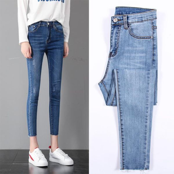 

women ankle-length pants nine part jeans stretch slim blue denim pencil female spring autumn women's