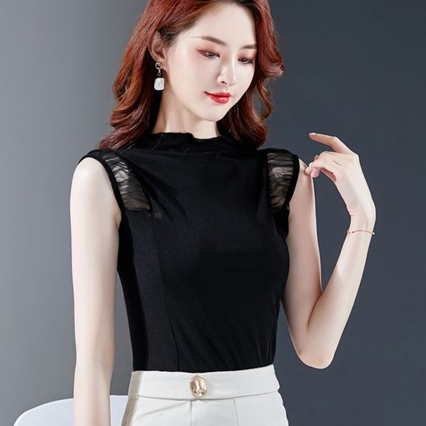 

women's tanks & camis vintage black tank women clothes half turtleneck summer sleeveless ladies basic solid ole haut femme cx8h, White